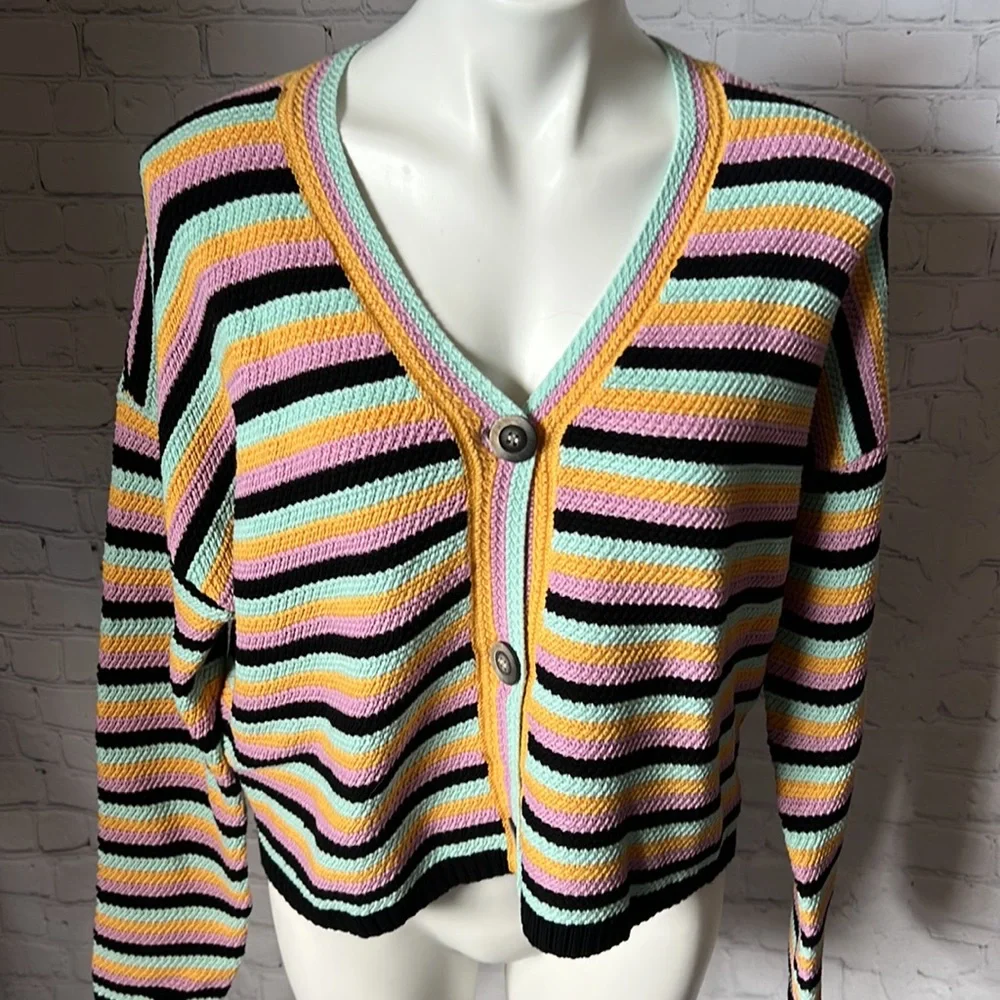 Lisa Todd textured cardigan in multi stripes